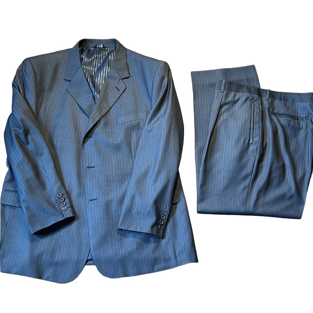 Men's Classic Mario Rossi Gray Pinstripe Suit on rack